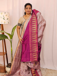 Semi Raw Silk Saree - Onion Pink with Magenta Pink