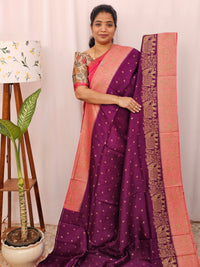 Jute Banarasi Silk Saree - Magenta Pink with Peach