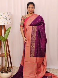 Jute Banarasi Silk Saree - Magenta Pink with Peach