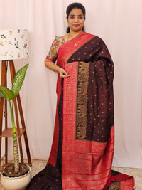 Jute Banarasi Silk Saree - Brown with Pink