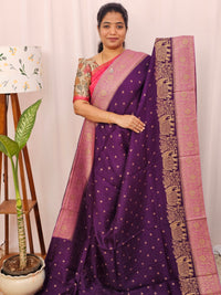 Jute Banarasi Silk Saree - Purple with Pink