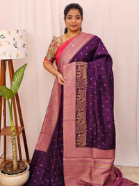 Jute Banarasi Silk Saree - Purple with Pink