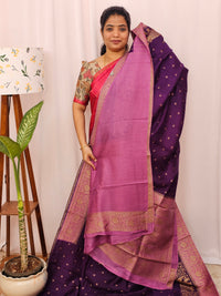 Jute Banarasi Silk Saree - Purple with Pink