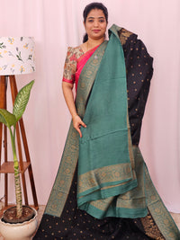 Jute Banarasi Silk Saree - Black with Sea Green