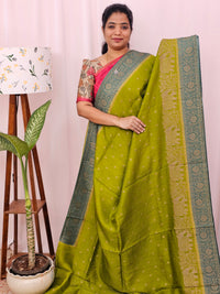 Jute Banarasi Silk Saree -  Green with Sea Green