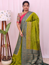 Jute Banarasi Silk Saree -  Green with Sea Green