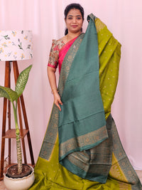 Jute Banarasi Silk Saree -  Green with Sea Green