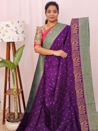 Jute Banarasi Silk Saree - Purple with Sea Green