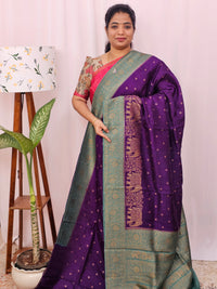 Jute Banarasi Silk Saree - Purple with Sea Green