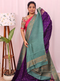 Jute Banarasi Silk Saree - Purple with Sea Green