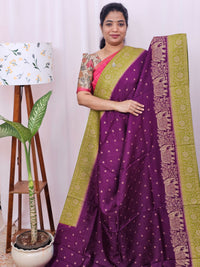Jute Banarasi Silk Saree - Purple with Green