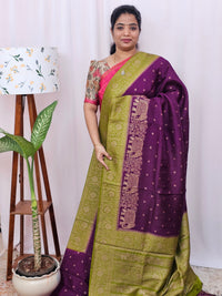 Jute Banarasi Silk Saree - Purple with Green