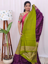 Jute Banarasi Silk Saree - Purple with Green