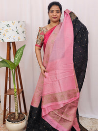 Jute Banarasi Silk Saree - Black with Pink