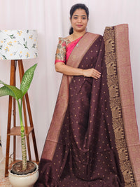 Jute Banarasi Silk Saree - Brown with Onion Pink