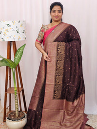 Jute Banarasi Silk Saree - Brown with Onion Pink
