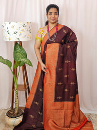 Jute Banarasi Silk Saree - Brown with Orange