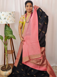 Jute Banarasi Silk Saree - Black with Pink