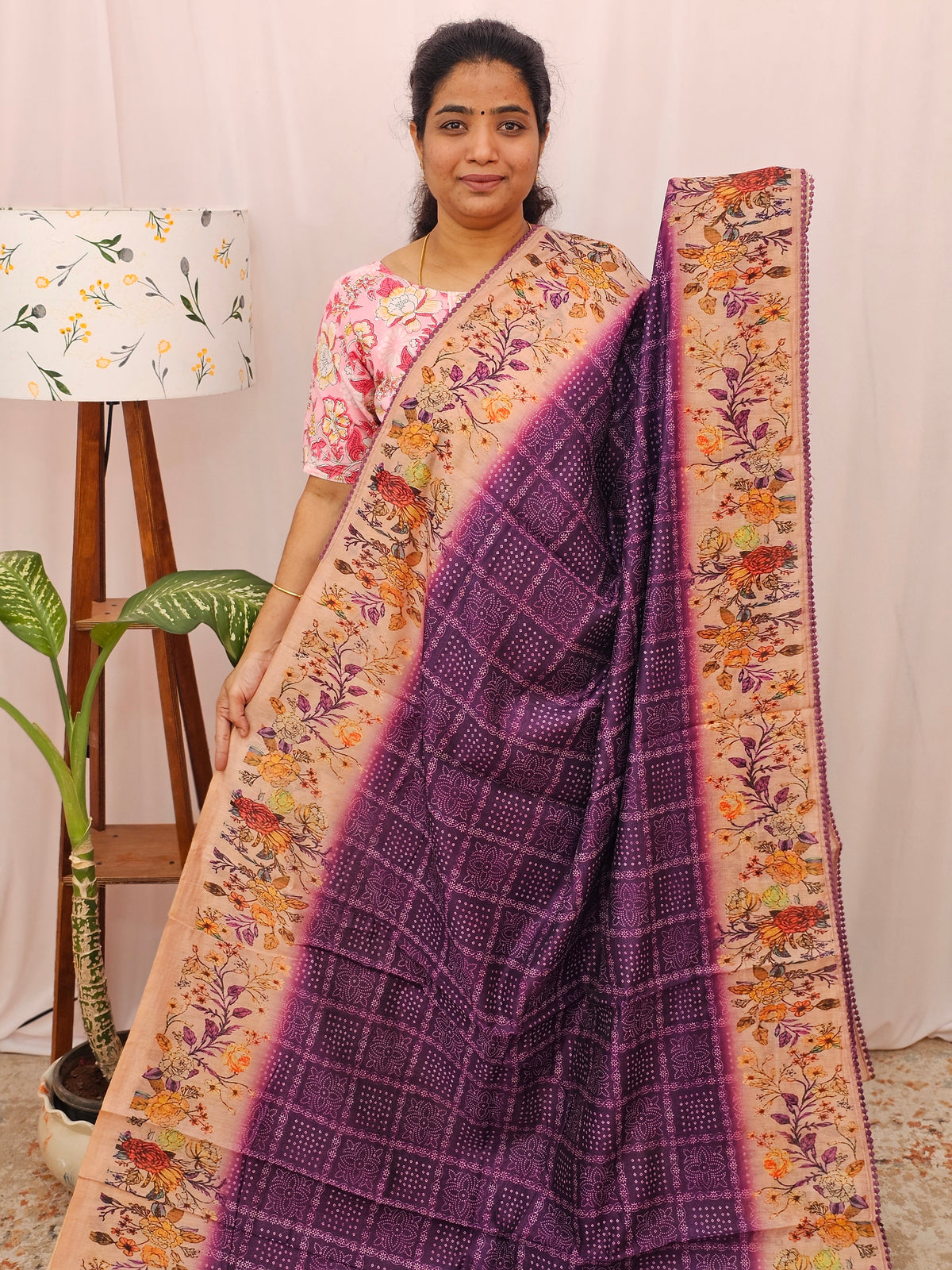 Semi Chanderi Saree - Purple