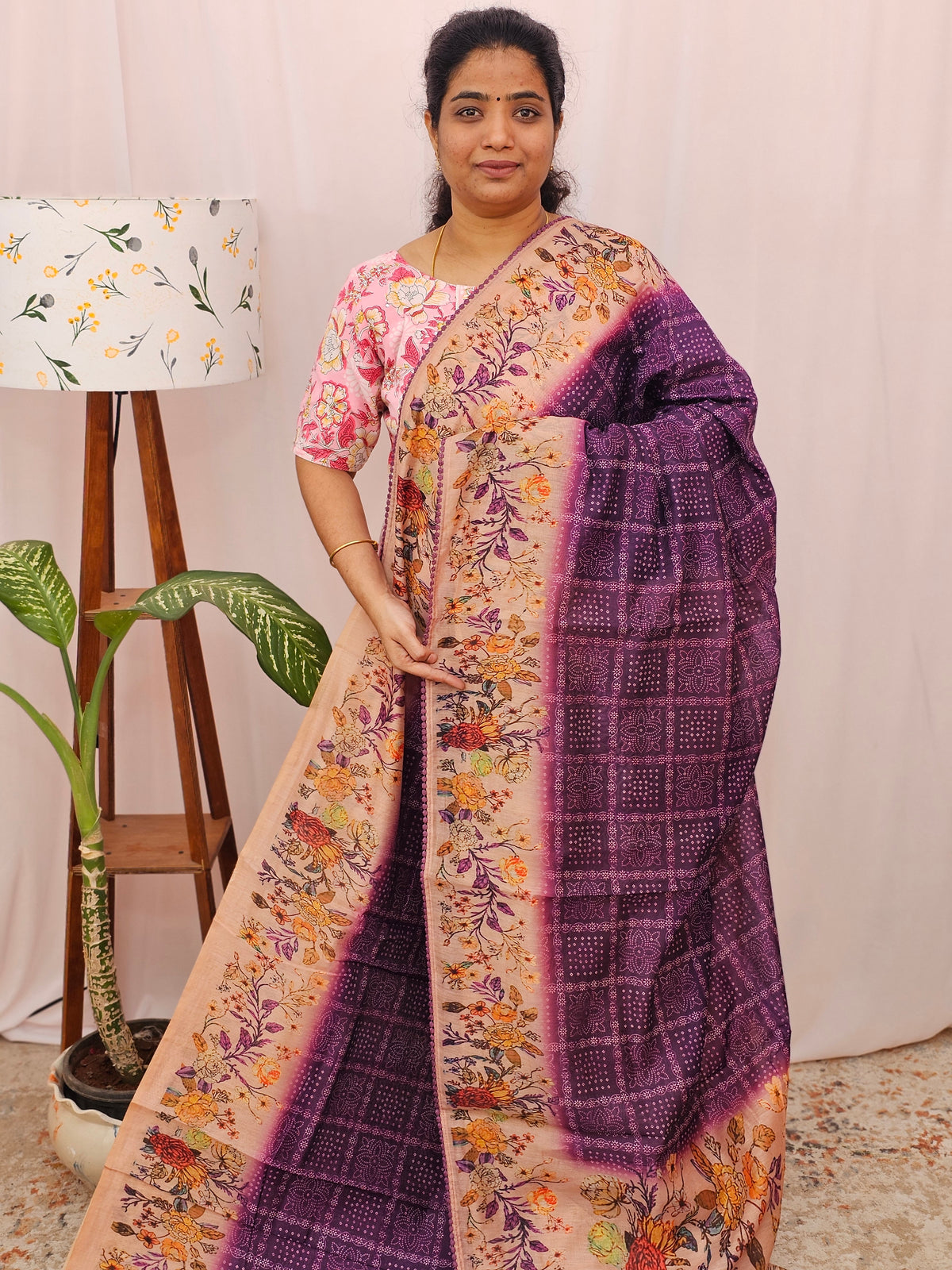 Semi Chanderi Saree - Purple