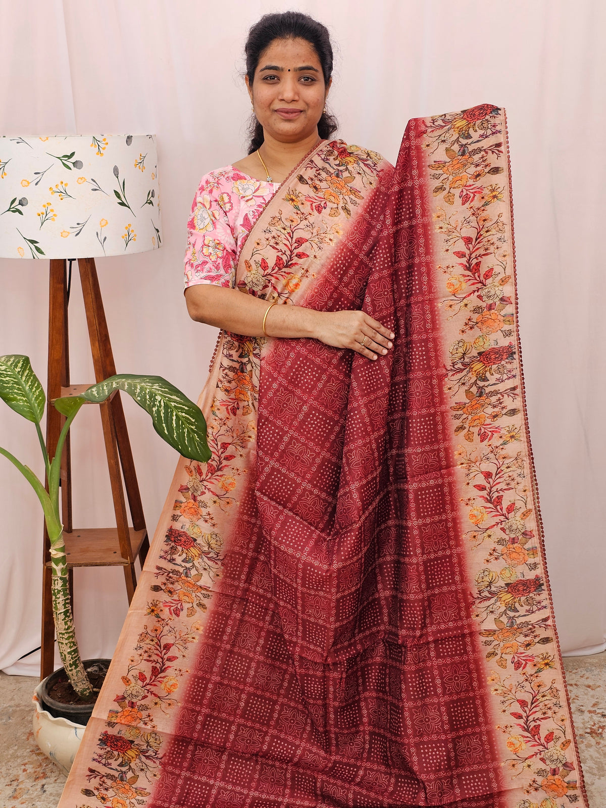 Semi Chanderi Saree - Maroon