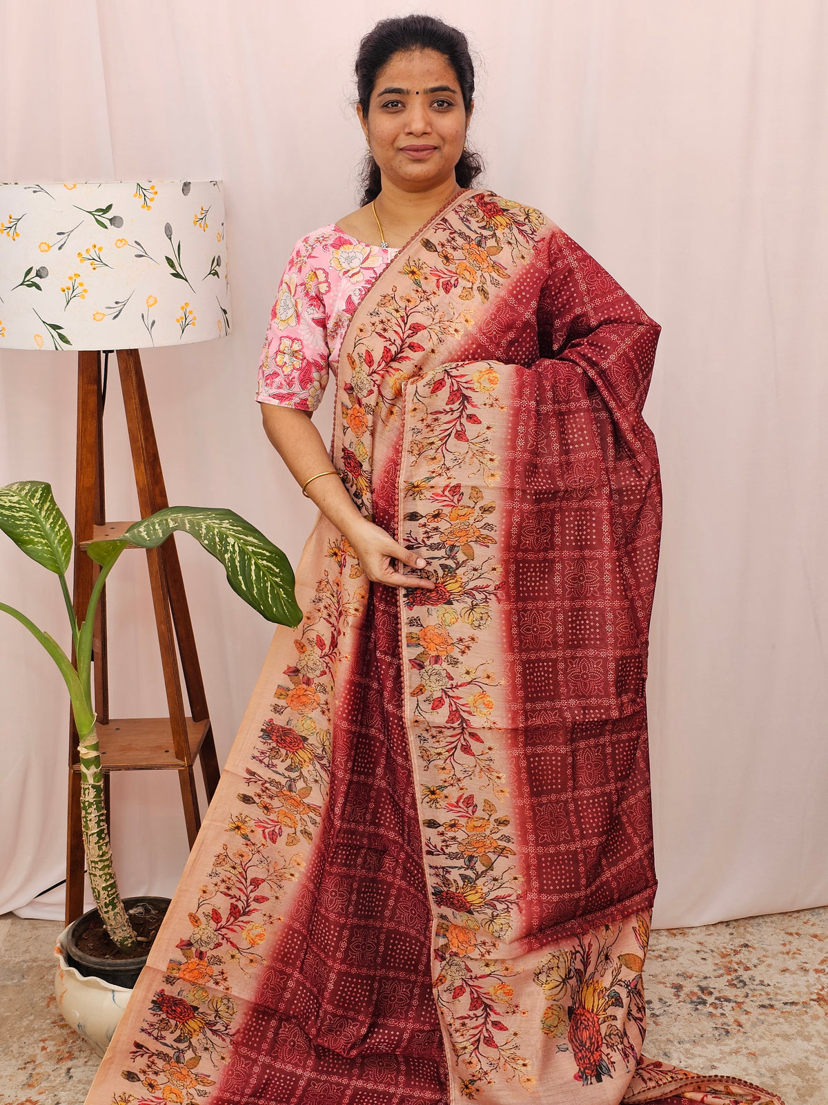 Semi Chanderi Saree - Maroon