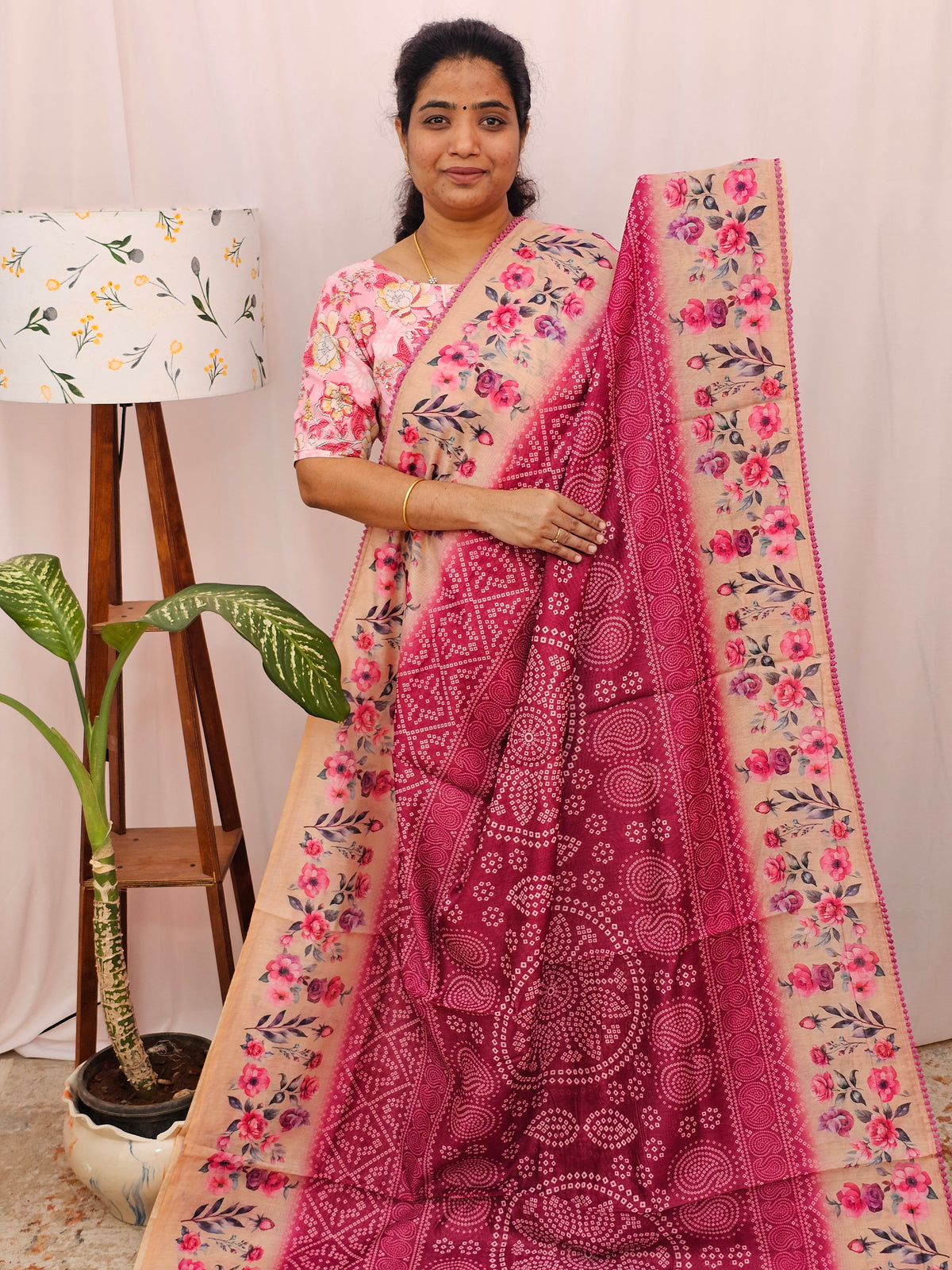 Semi Chanderi Saree - Pink