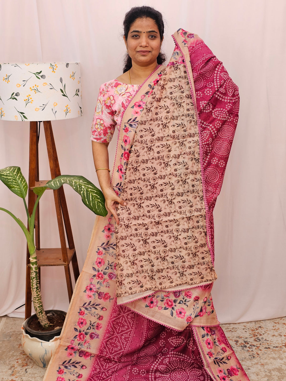 Semi Chanderi Saree - Pink