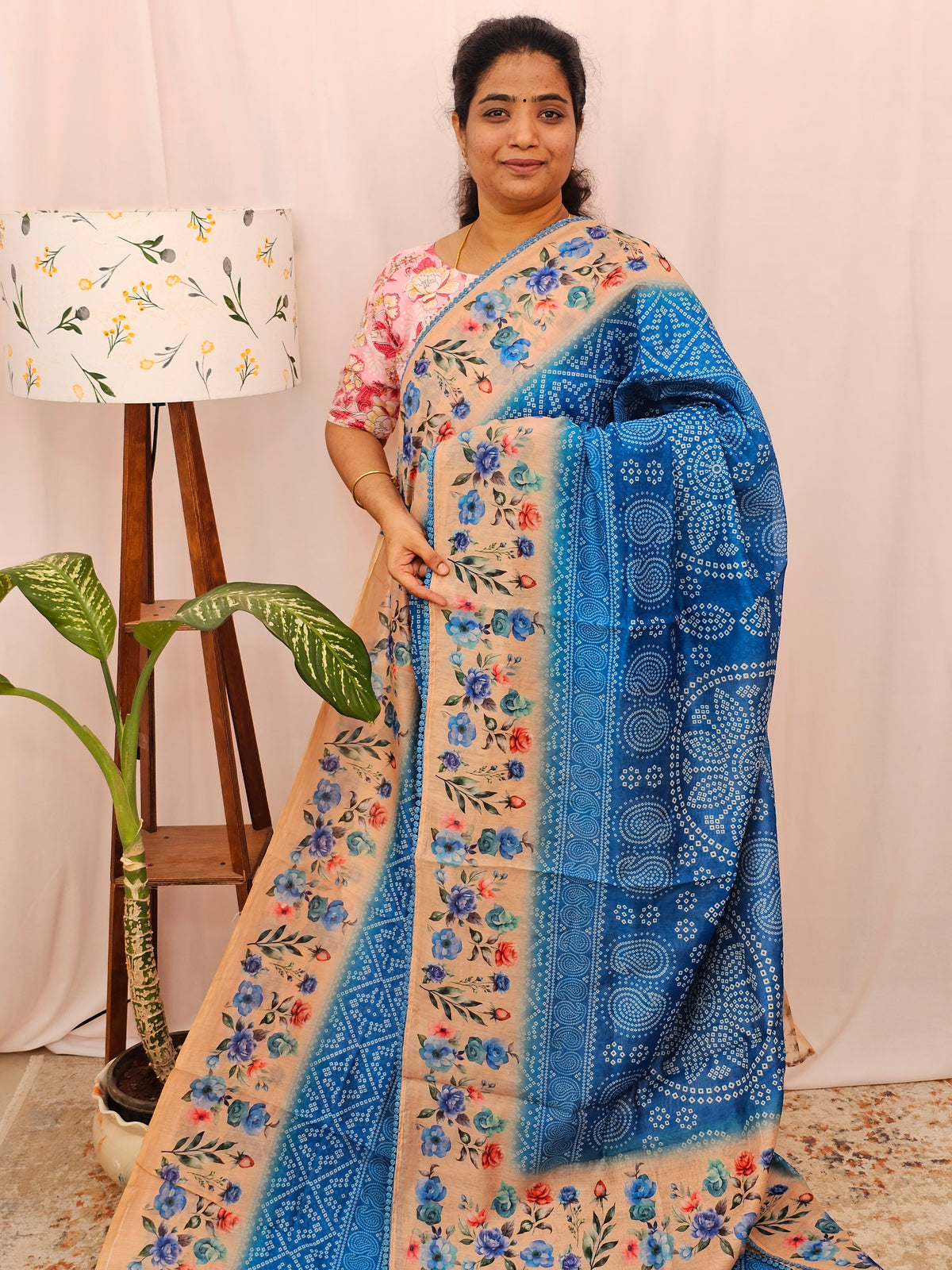 Semi Chanderi Saree - Blue