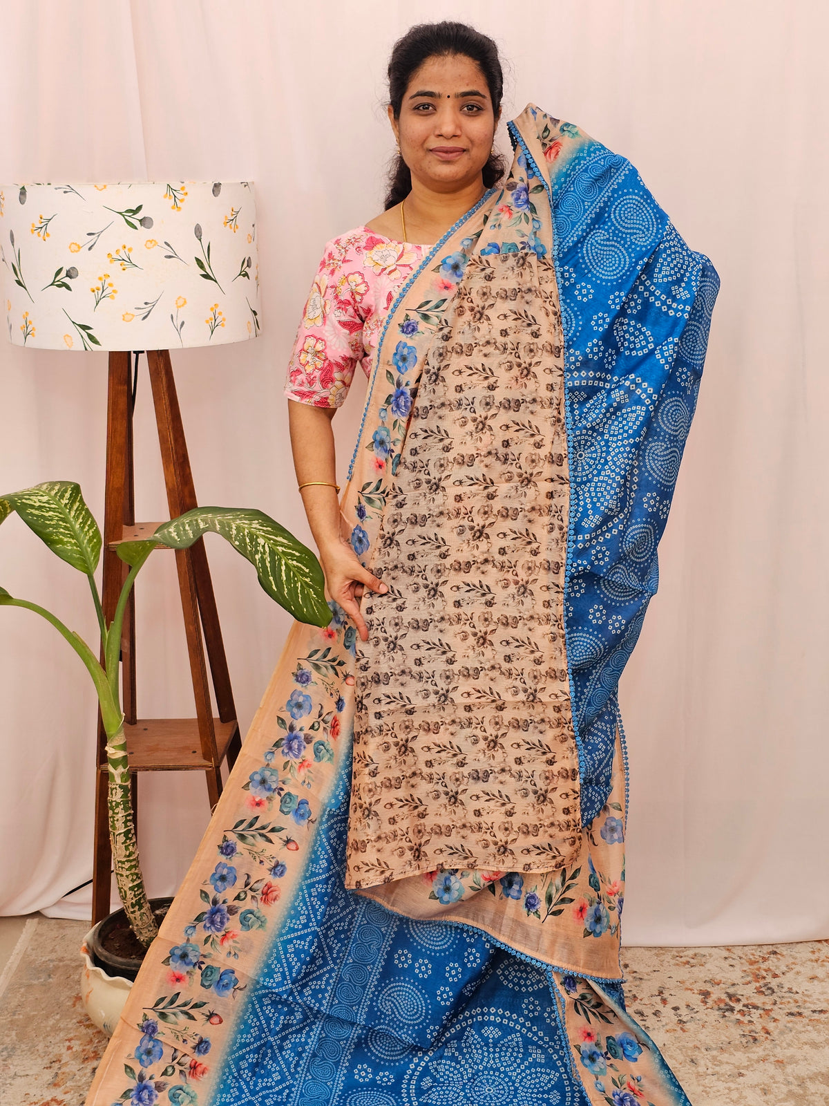 Semi Chanderi Saree - Blue