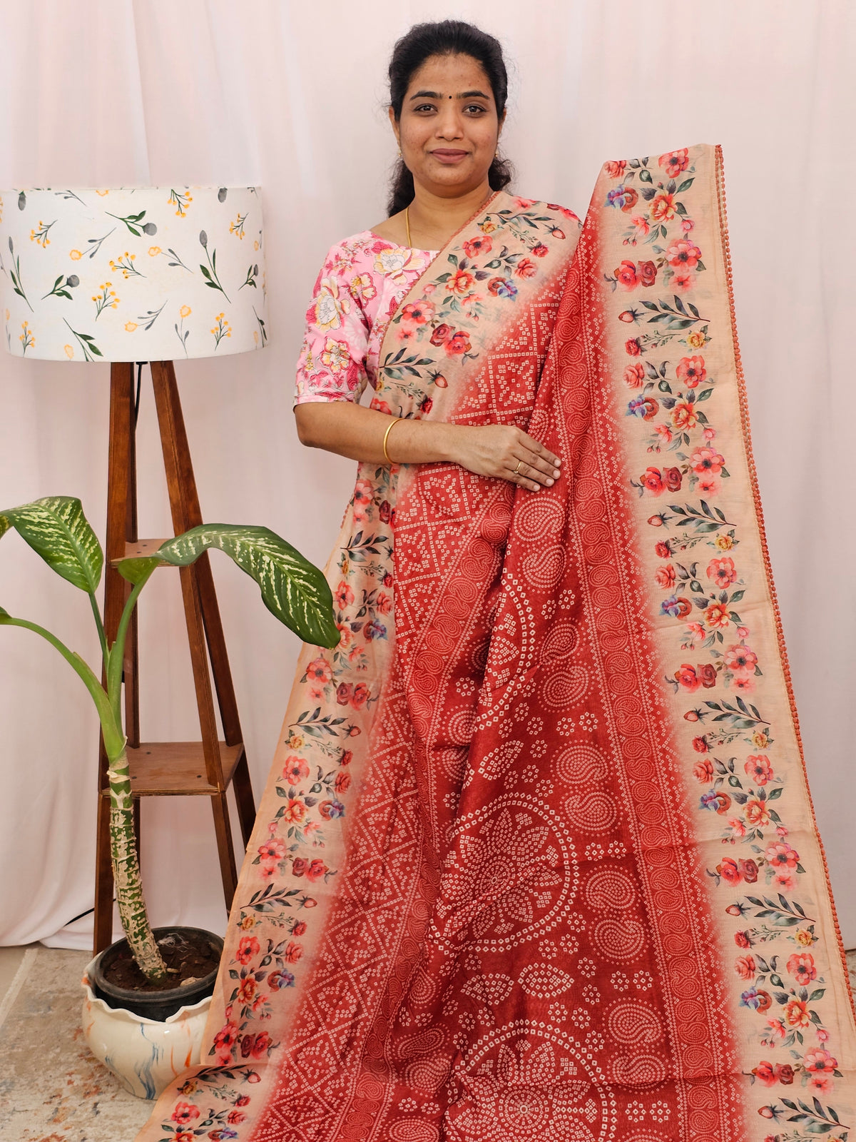 Semi Chanderi Saree - Rust Orange