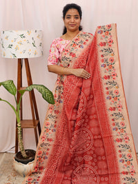 Semi Chanderi Saree - Rust Orange