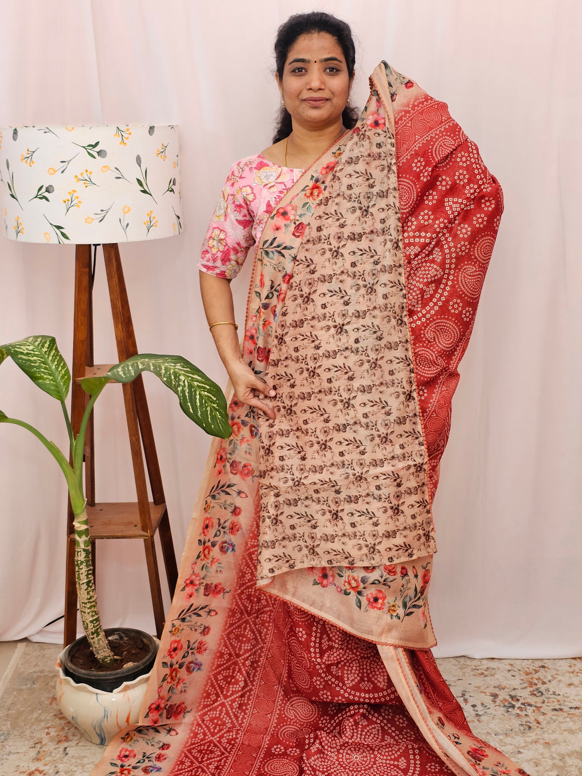 Semi Chanderi Saree - Rust Orange
