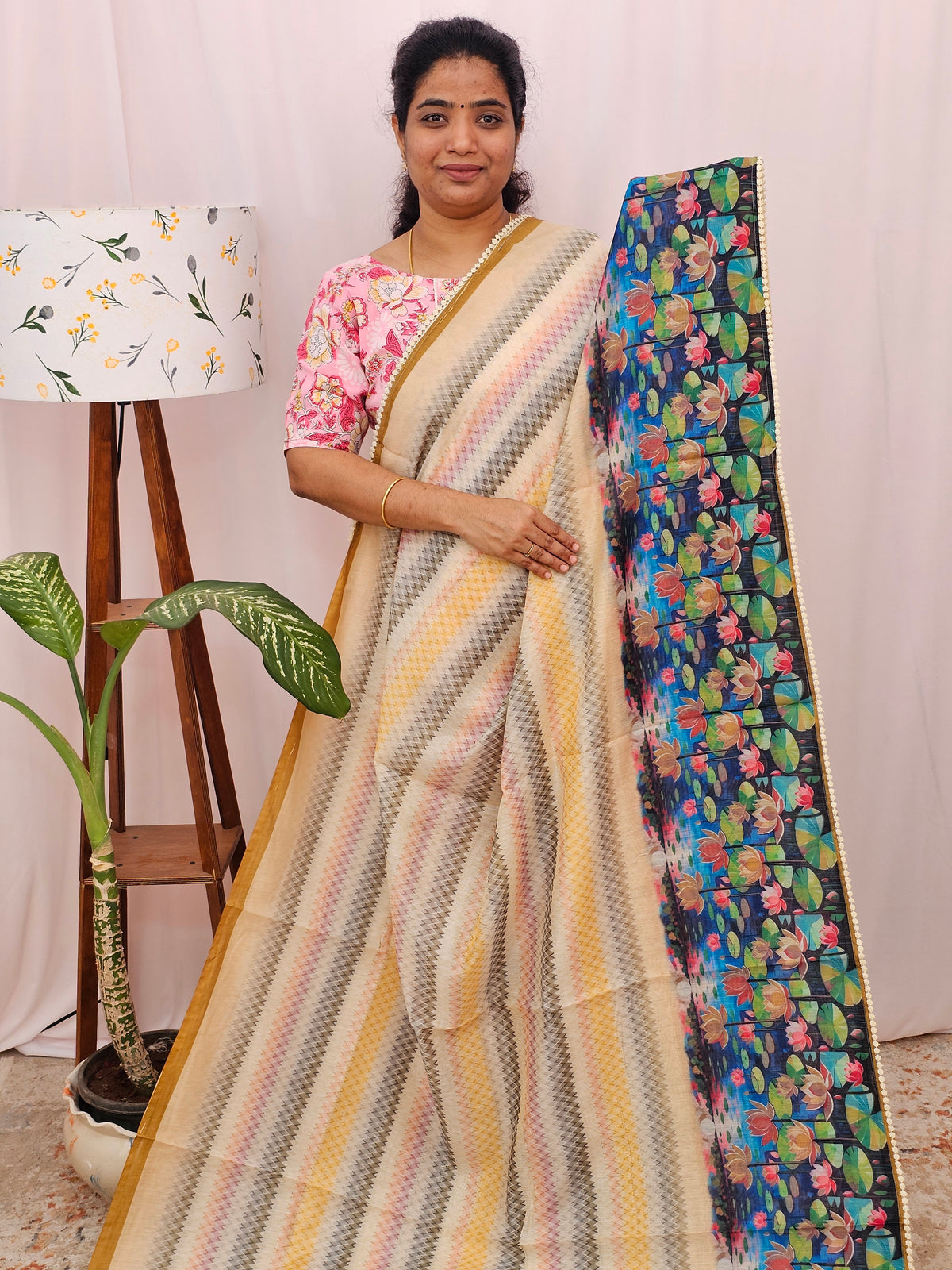 Semi Chanderi Saree - Multi Shade