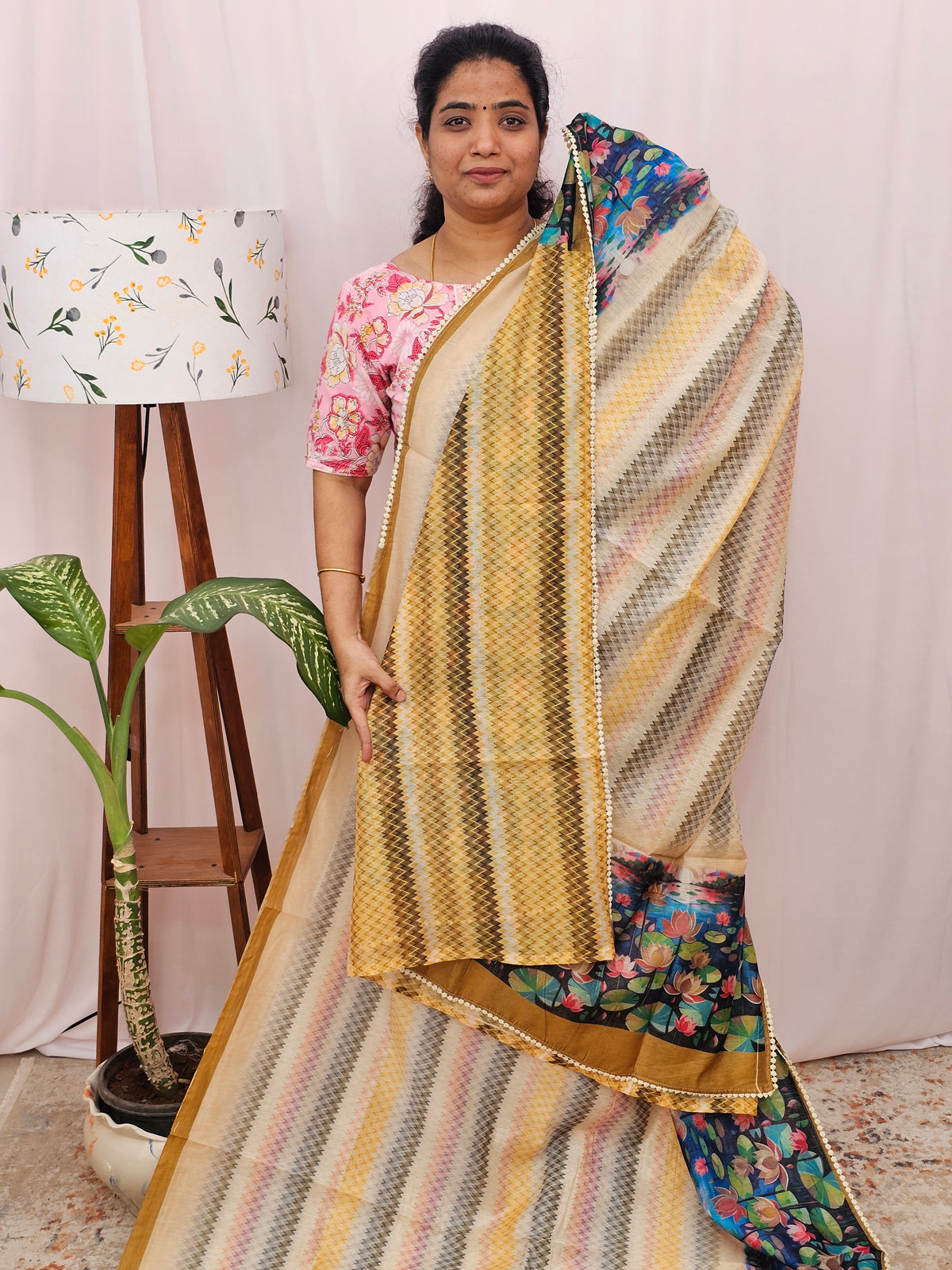 Semi Chanderi Saree - Multi Shade