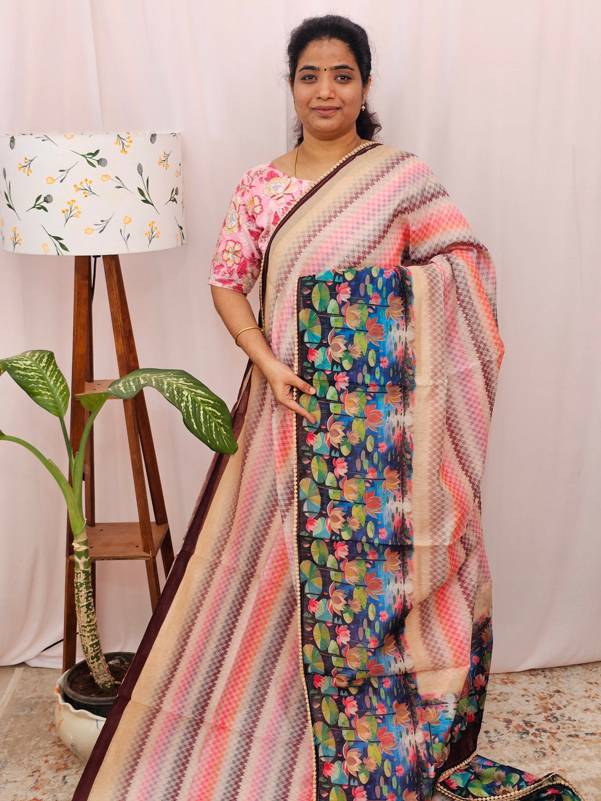 Semi Chanderi Saree - Multi Shade