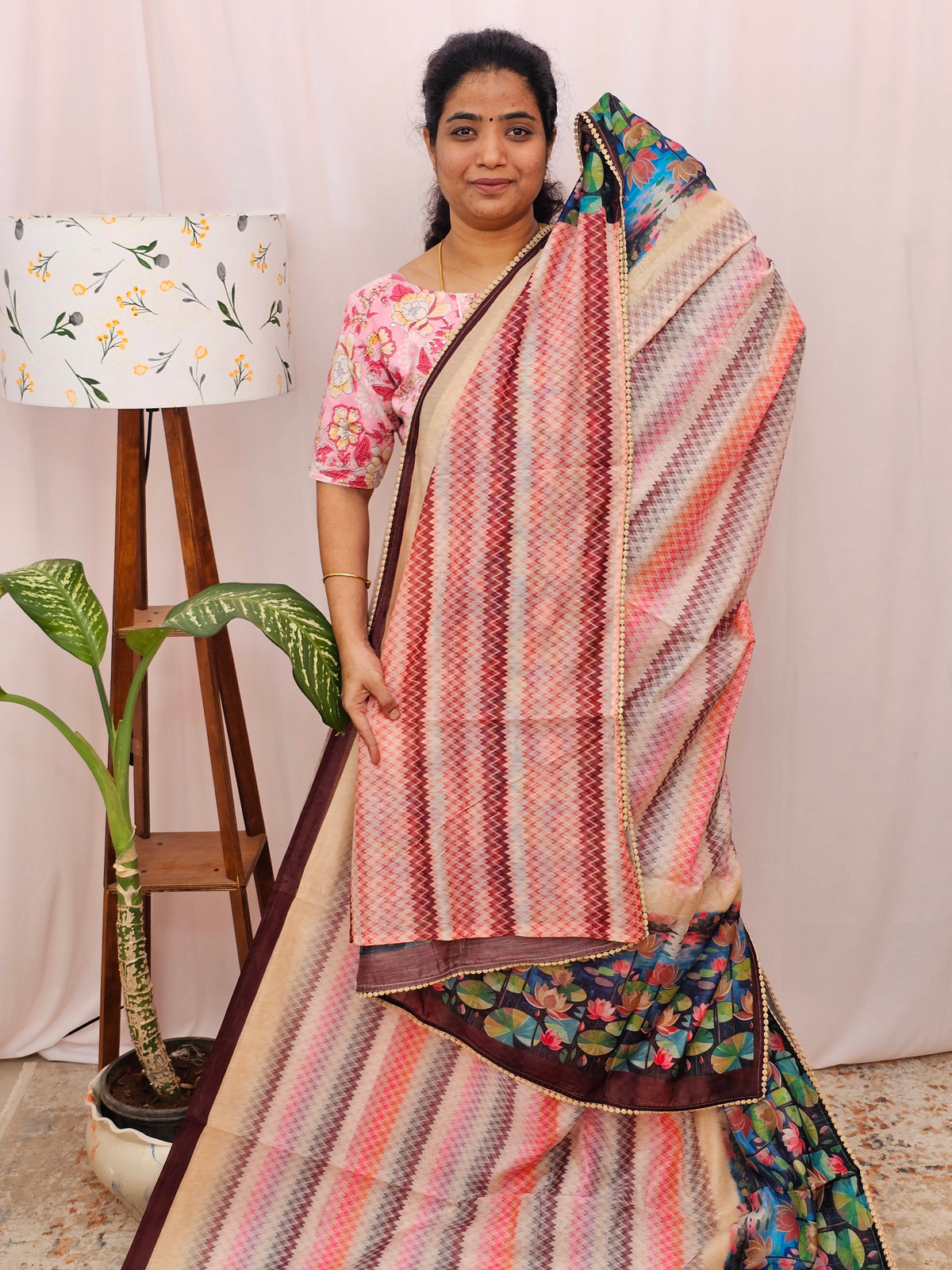 Semi Chanderi Saree - Multi Shade