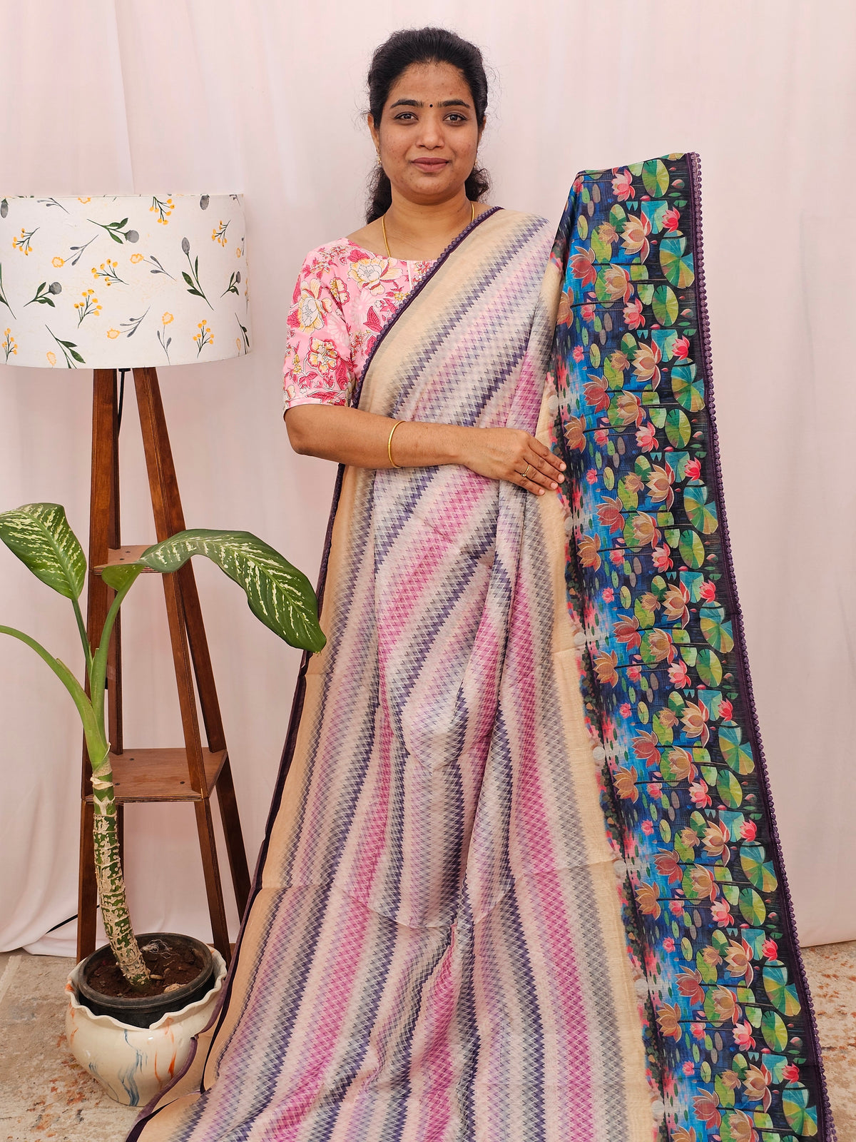 Semi Chanderi Saree - Multi Shade