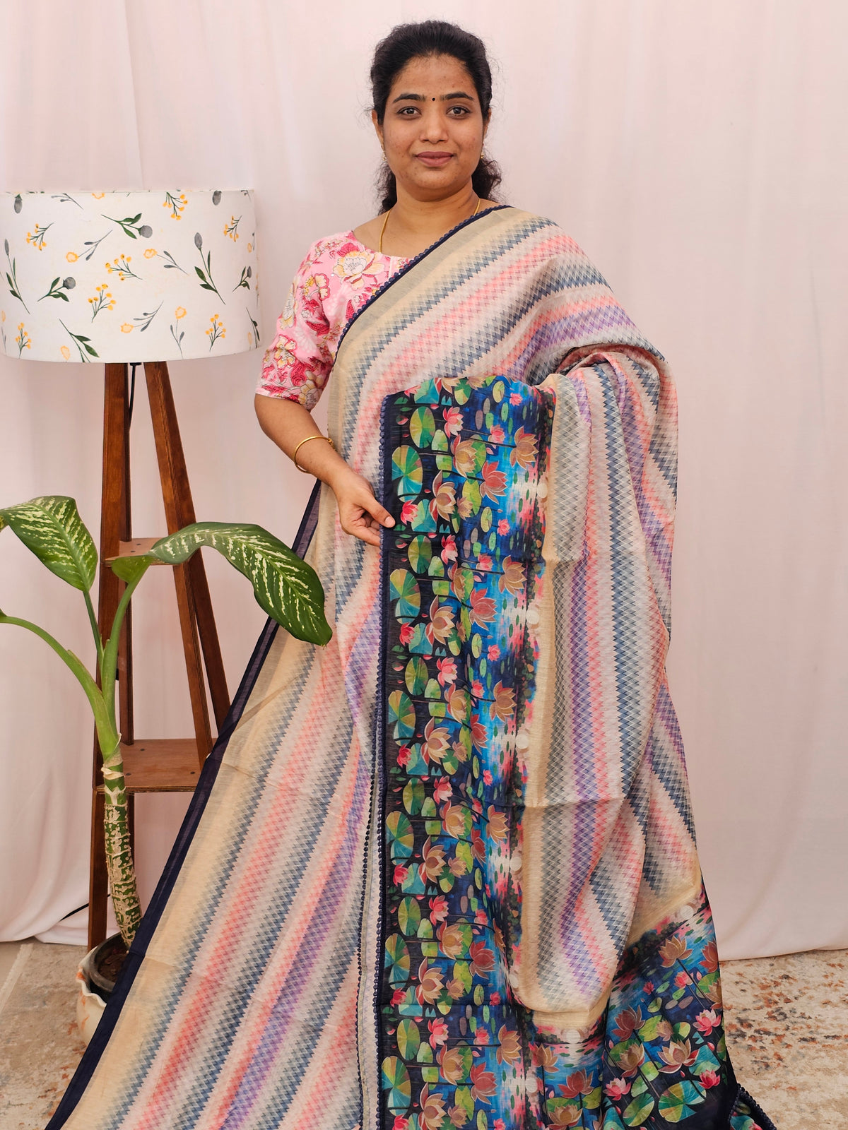 Semi Chanderi Saree - Multi Shade