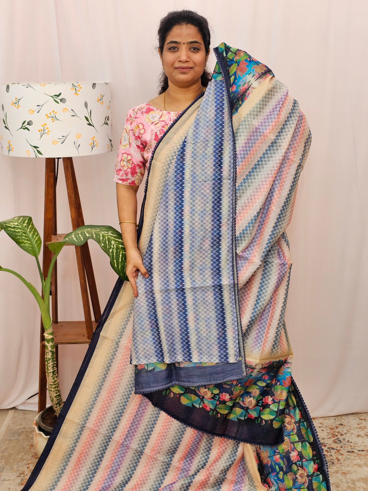 Semi Chanderi Saree - Multi Shade