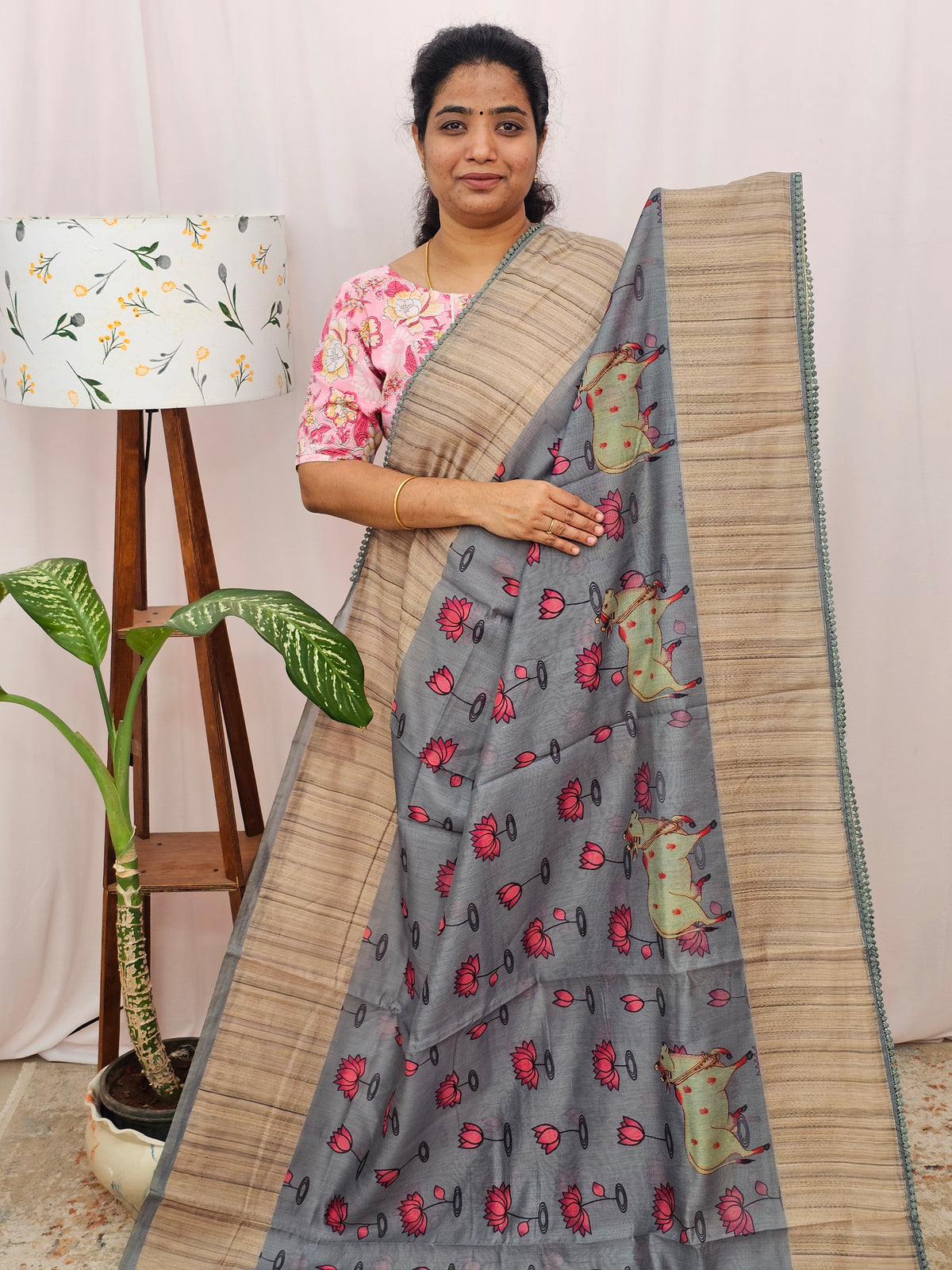 Semi Chanderi Saree - Grey