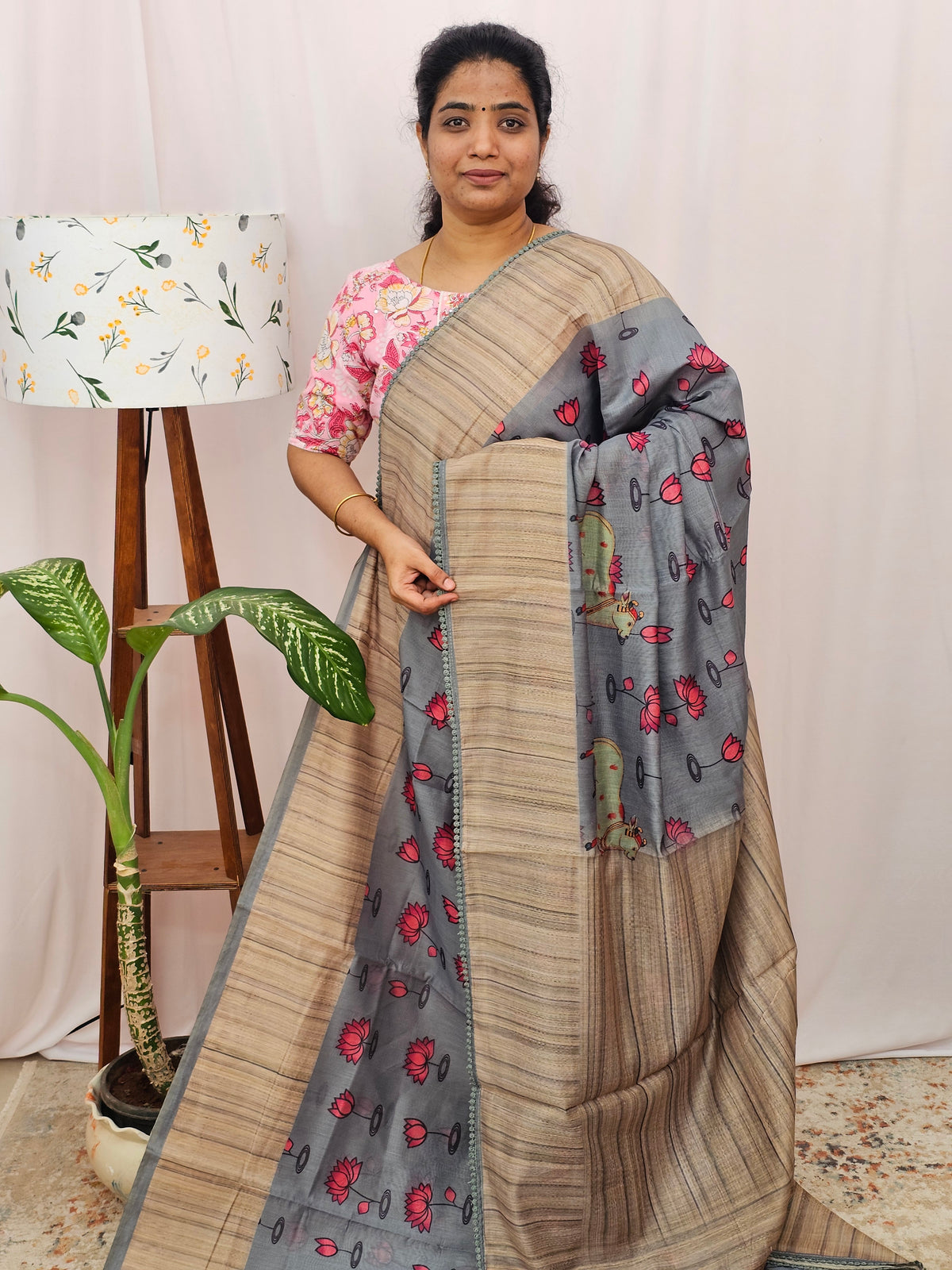 Semi Chanderi Saree - Grey