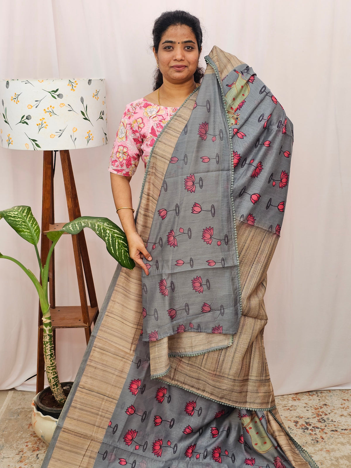 Semi Chanderi Saree - Grey