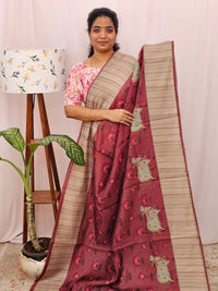 Semi Chanderi Saree - Maroon