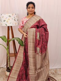 Semi Chanderi Saree - Maroon