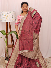 Semi Chanderi Saree - Maroon