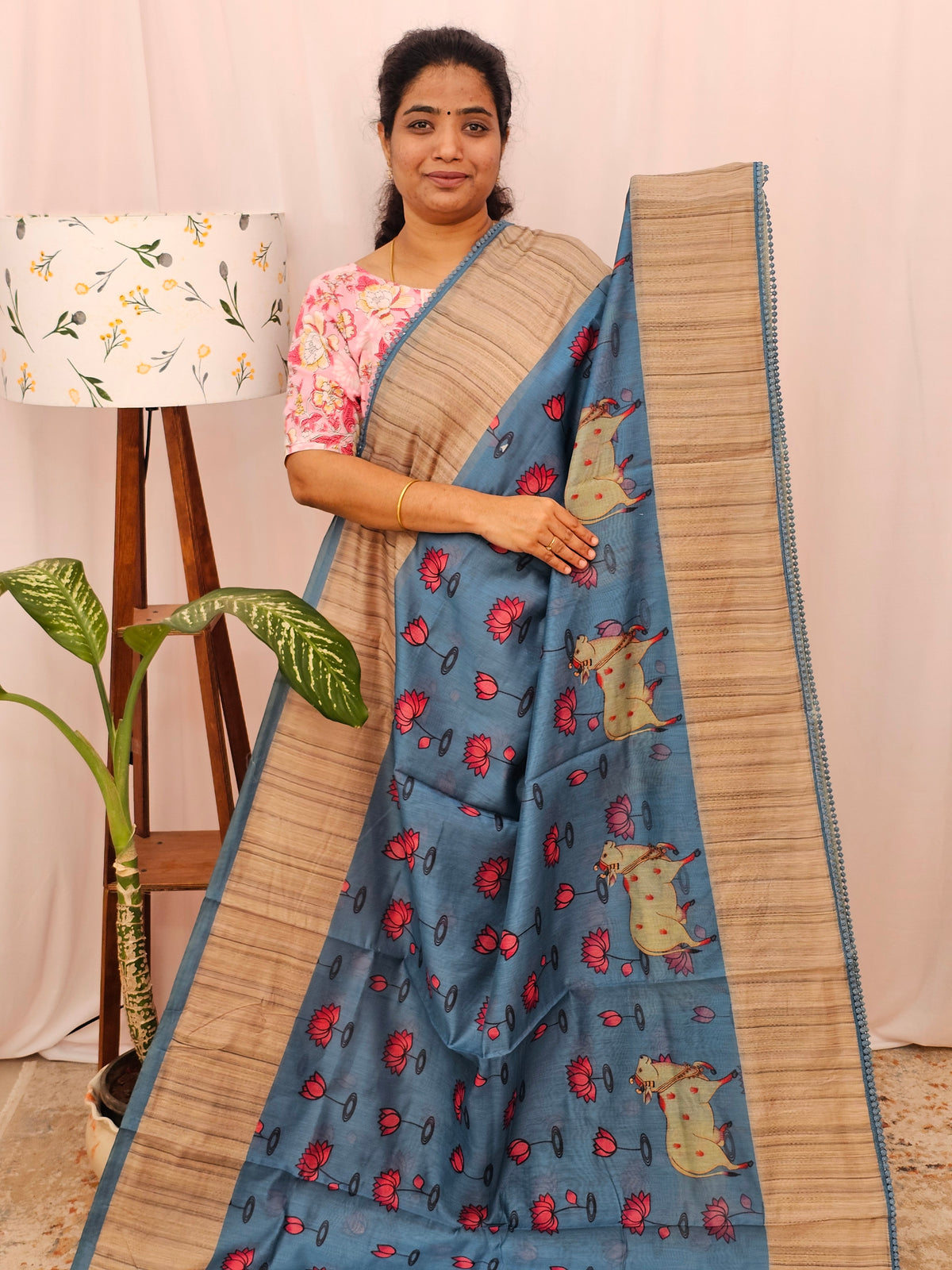 Semi Chanderi Saree - Blue