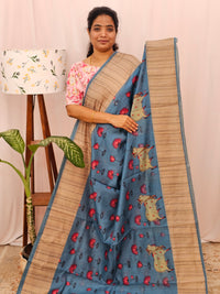 Semi Chanderi Saree - Blue