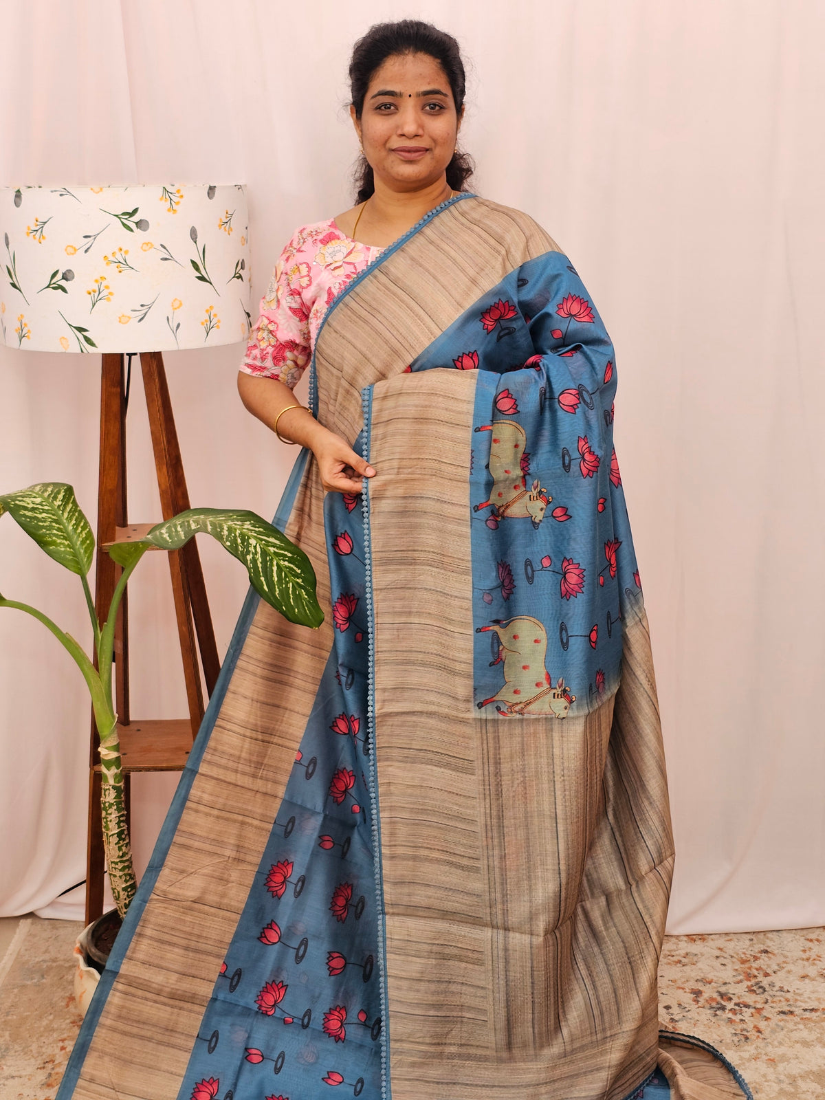 Semi Chanderi Saree - Blue