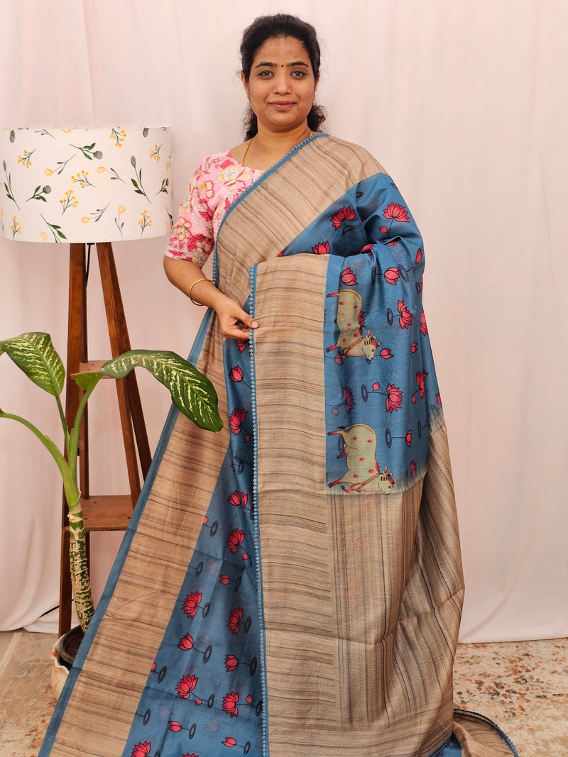 Semi Chanderi Saree - Blue